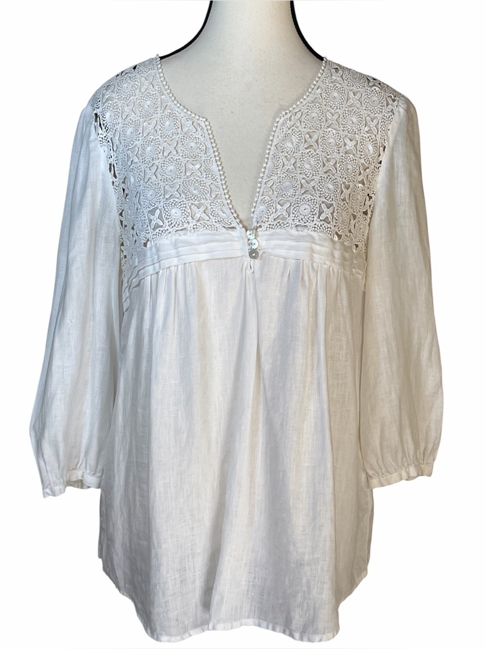 Malvin Anthropologie I Love Linen White Blouse Top Crochet Women’s Size 6 Small